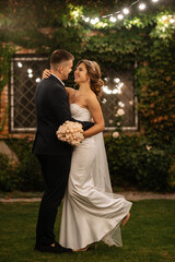 portrait of a young couple of bride and groom on their wedding day