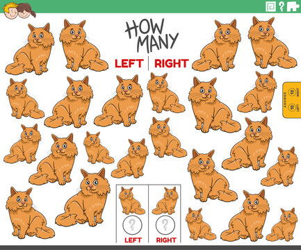 count left and right pictures of cartoon fluffy cat character
