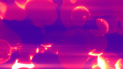 pink transparent liquid metaspheres glowing with horizontal flares - abstract 3D rendering
