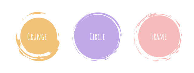 Set of circle brush strokes, hand drawn paint frame for design logo, banner, card. Vector illustration