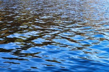 Rippling water in Seehofweiher bathing lake on a winter day in Erlenbach, Germany.