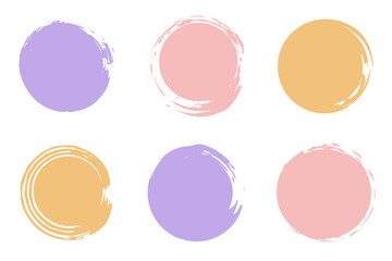Set of circle brush strokes, hand drawn paint frame for design logo, banner, card. Vector illustration