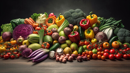 Fresh Assorted Vegetables on Foody Background AI Generative