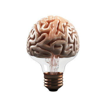 Bulb with brain on transparent background. PNG, ai