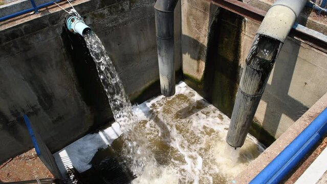 Wastewater from the sewer pipe flow to wastewater treatment or sewage treatment 