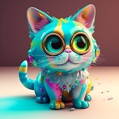 A cat with glasses and colorful beads on its head and headphones on its head.