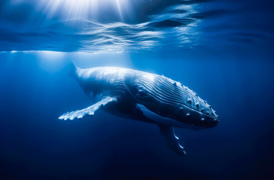 a whale swims underneath the water underwater, generative ai