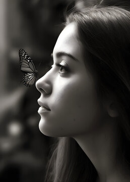M&auml;dchen mit Schmetterling im Gesicht