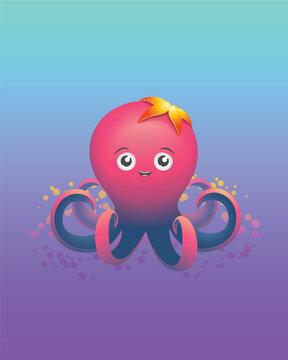 Cute baby octopus character illustration.