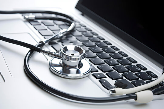 e-health background, a stethoscope in a laptop, generative ai