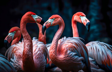 Obraz premium close up of beautiful flamingos in his habitat, generative ai
