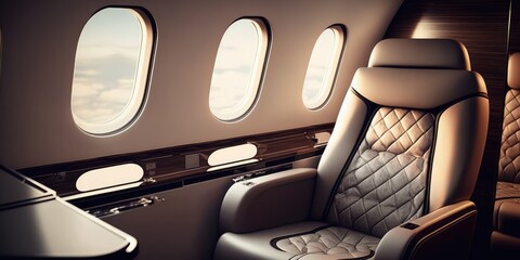 Interior of expensive private jet airline service for executive vacation experience Generative AI - obrazy, fototapety, plakaty
