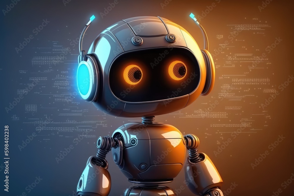 Poster cute robot character. chatbot for social media chat. distinct generative ai image. generative ai