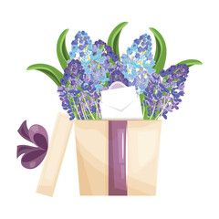 Isolated box with lilac and envelope. Floral flat illustration. Generative AI