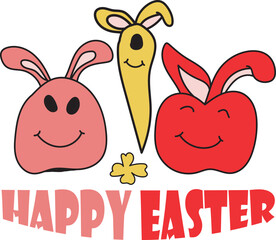 Happy Easter drawing with colorful fruits t-shirt design