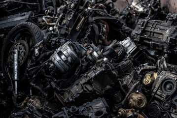 Scrap metal and engines of motorcycles and cars for recycling