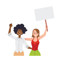 Happy women rally together flat style, vector illustration
