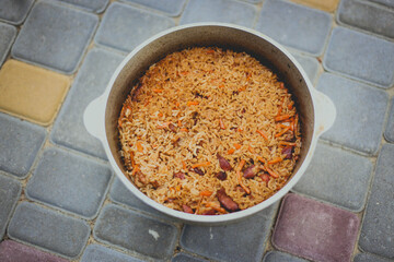 Pilaf in a cauldron