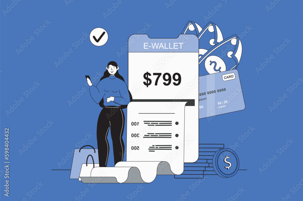 Poster online payment web concept with character scene in flat design. people make online transactions, usi