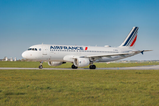 PRAGUE - April 30, 2023: Air France Airbus A320-214 REG: F-GKXU at Vaclav Havel Airport Prague. From Prague to Paris. AIR FRANCE is the flag carrier of France headquartered in Tremblay-en-France.