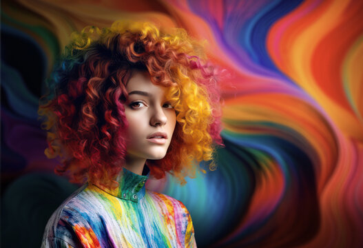 multi colored hair fashion hairstyle. generative ai