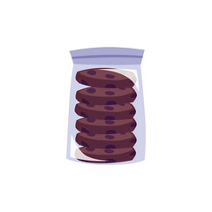 Chocolate cookies packed in zip pack flat vector illustration isolated.