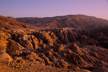 Beautiful mountains landscape in Jordan. Amazing evening colors. 