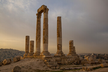 Temple of Hercules remains in Amman citadel, Amman, Jordan. 