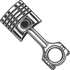 Engine piston on white background isolated monochrome illustration