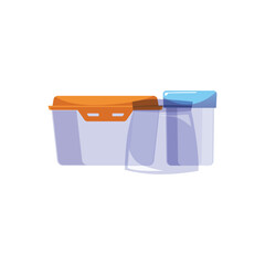 Food containers stack, plastic lunch boxes with lids, flat vector illustration isolated on white background.