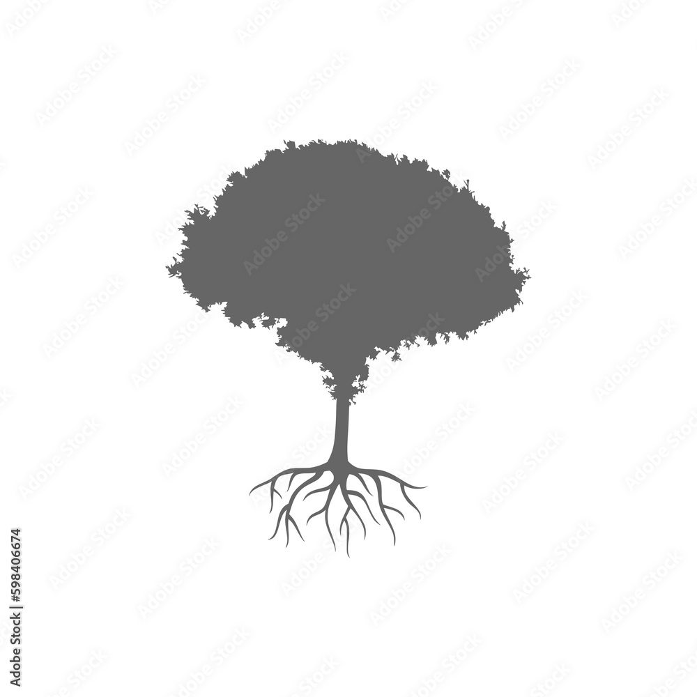 Poster tree with root icon isolated on transparent background