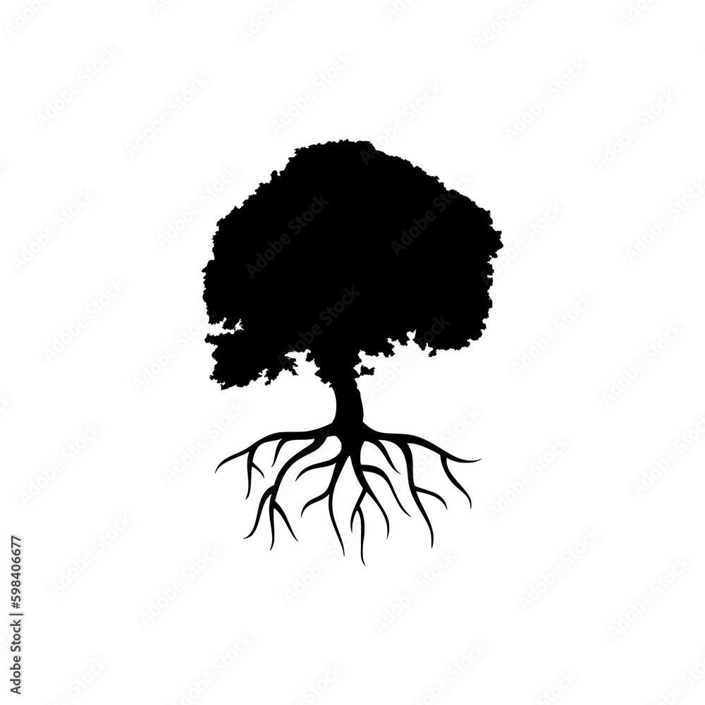 Poster tree with root icon isolated on transparent background