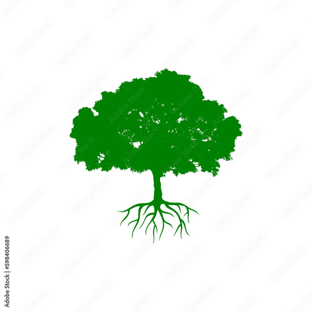 Poster tree with root icon isolated on transparent background