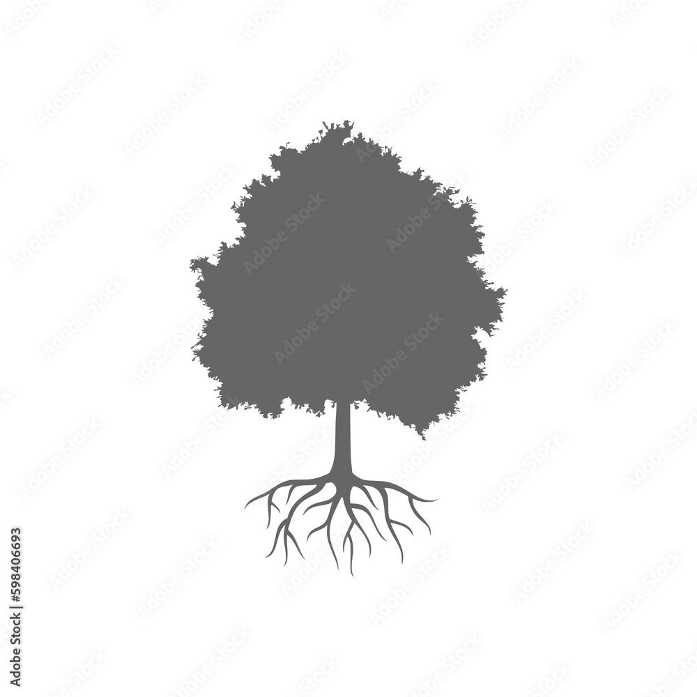 Poster tree with root icon isolated on transparent background