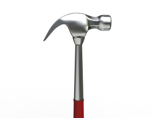 Steel hammer with red rubber handle - hammer head closeup