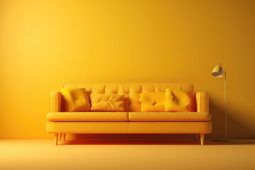 modern living room, yellow sofa in a yellow room, generative ai