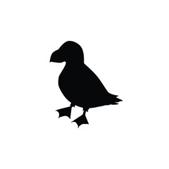 Atlantic puffin or deadlock silhouette, flat vector illustration isolated on white background.