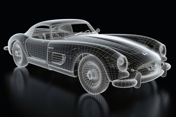 Fototapeta na wymiar A sports car that transitions into a wireframe model created with generative AI technology.