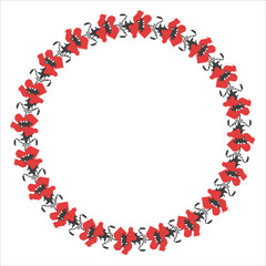 Floral ornament, round frame in the form of a circle from the elements of traditional Ukrainian geometric cross-stitch, amulets, for decorating weddings, celebrations, holidays