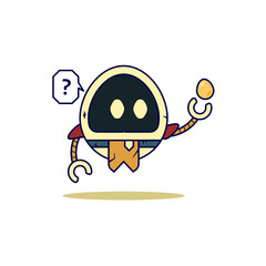 Cute egg robot cartoon icon illustration holding egg. Premium vector isolated in flat cartoon style. Suitable for icons, stickers, games and graphic elements.