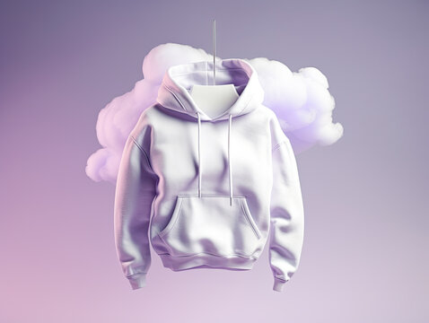 white hoodie with pocket on girl, shirt for design. Fashionable clothes for branding, advertising, mix of street, casual style, isolated on background, front view