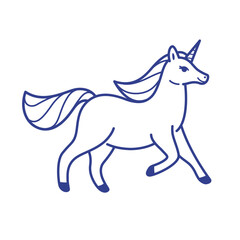 Obraz na płótnie Canvas Unicorn isolated on white background. Unicorn mascot cartoon character. Stylized line illustration for banner, flyer, sticker, label.