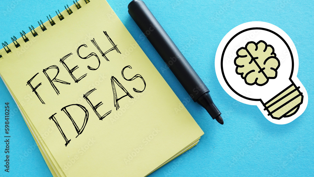 Poster Fresh ideas are shown using the text and picture of light bulb with brain