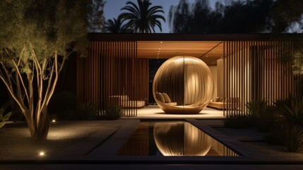 Obraz na płótnie Canvas A chic outdoor lounge with a minimalist hot tub. AI generated