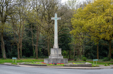 The war memorial in Chislehurst, Kent, UK. The war memorial is on Chislehurst Commons at the intersection of Bromley Rd and Centre Common Rd. Chislehurst is in the Borough of Bromley, Greater London.