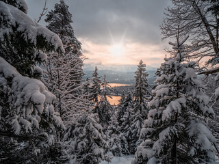 Snow Day Bavarian Mountain hike to the Herzogstand peak 