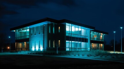 Strategic lighting transforms simple modern building house exterior.AI generated