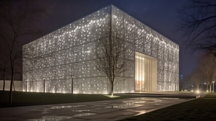 Fototapeta na wymiar Strategic lighting transforms simple modern building house exterior.AI generated