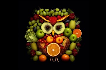 illustration, figure of an owl and vegetables, ai generative