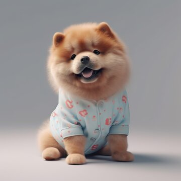 This red Chow Chow puppy is absolutely adorable dressed in pajamas. The pup is sure to draw attention with its cuteness! - AI Generative